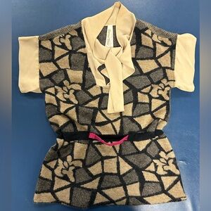 RARE! ETERNAL CHILD sz XS Black & Tan stained glass print Knit Top Cream Collar